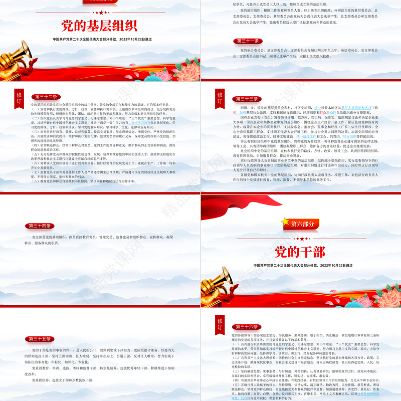 党章新旧对照版PPT大气精美中国共产党章程新旧对照版党章新变化解读党建党课