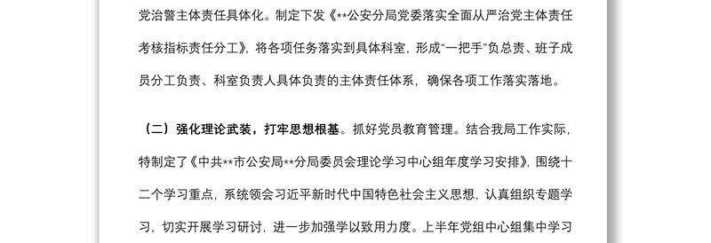 某区公安分局上半年全面从严管党治警情况总结