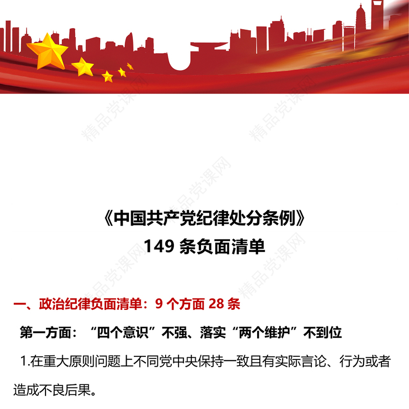 2024《中国共产党纪律处分条例》149条负面清单PPT(讲稿)