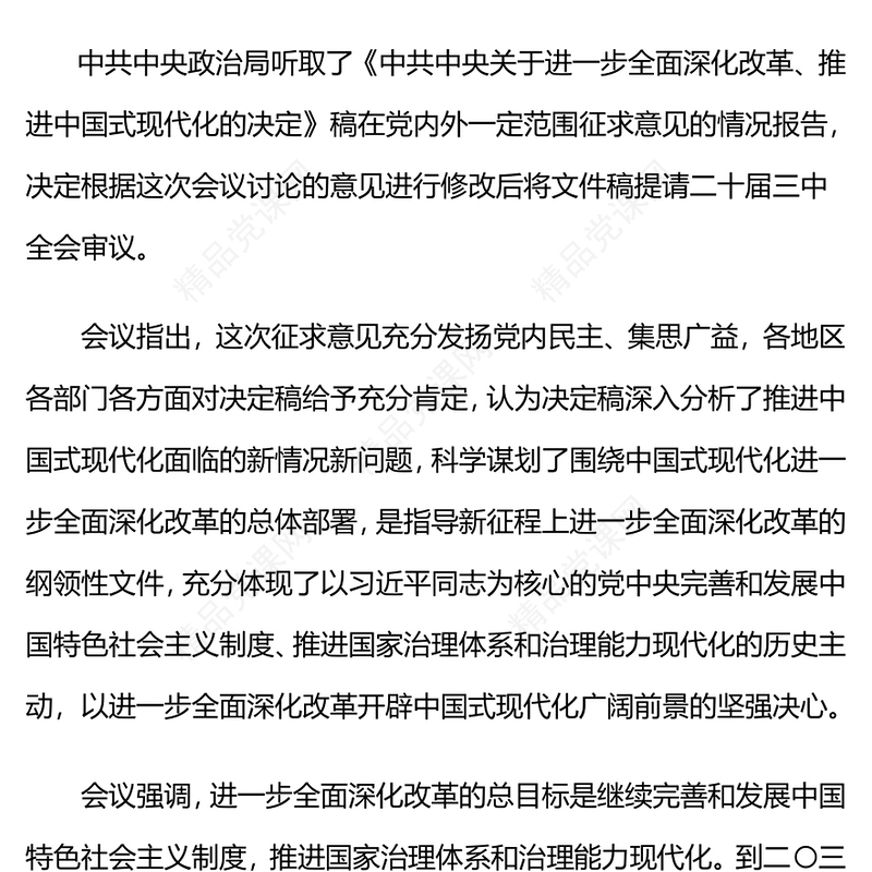 2024年二十届三中全会前瞻研讨发言