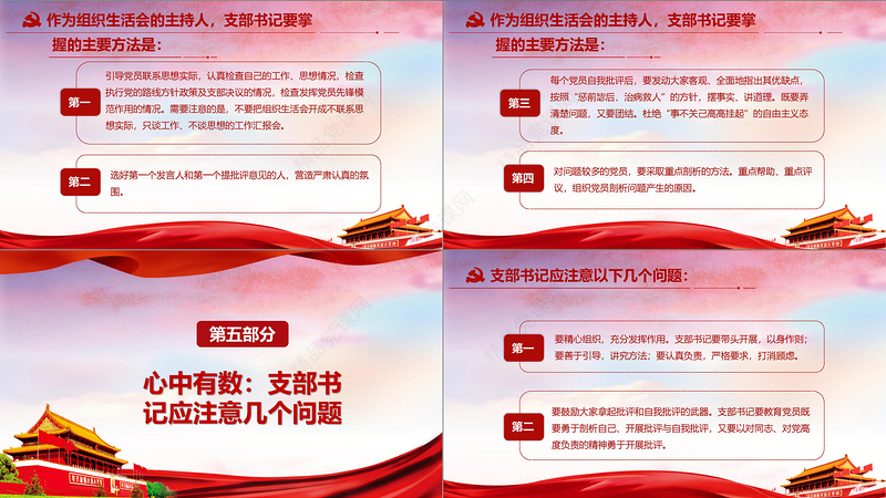 红色简洁大气微党课基层党支部党员组织生活会学习模板