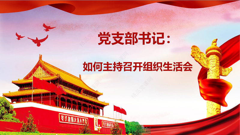 红色简洁大气微党课基层党支部党员组织生活会学习模板
