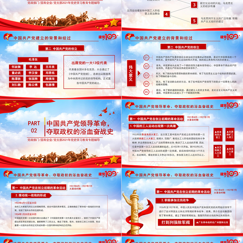 党史专题讲座七一建党节PPT庆祝中国共产党成立100周年