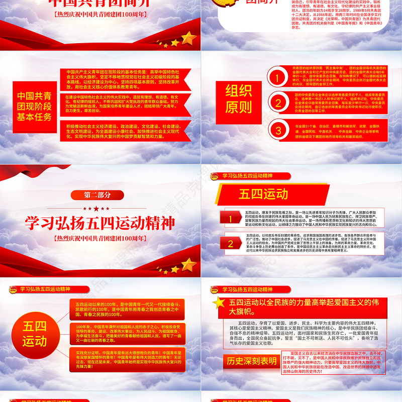 庆祝建团100周年党政风优质风热烈庆祝中国共青团成立一百周年青春心向党建功新时代专题党课课件模板