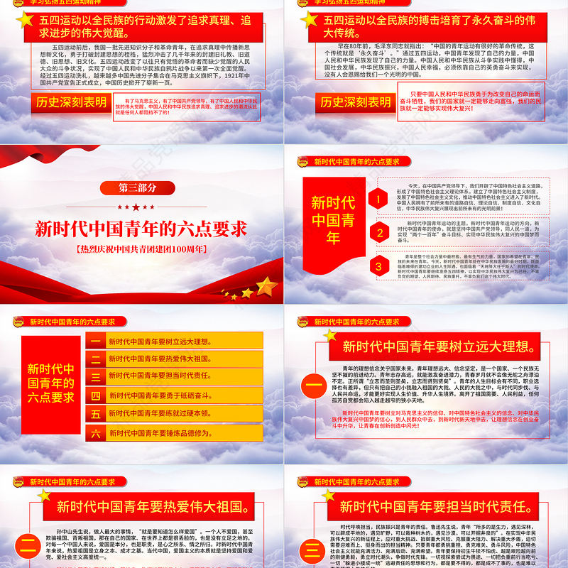 庆祝建团100周年党政风优质风热烈庆祝中国共青团成立一百周年青春心向党建功新时代专题党课课件模板