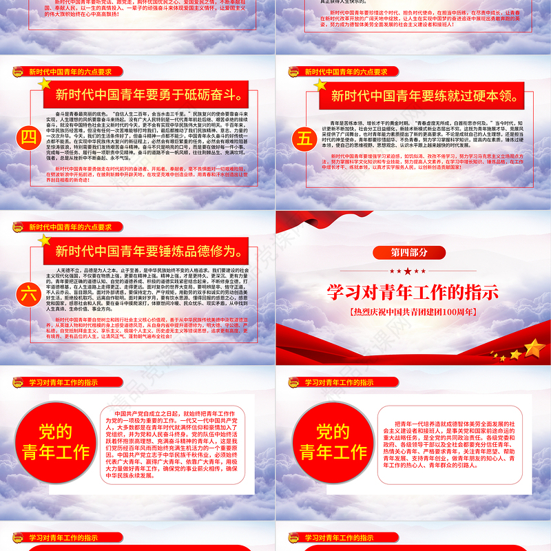 庆祝建团100周年党政风优质风热烈庆祝中国共青团成立一百周年青春心向党建功新时代专题党课课件模板
