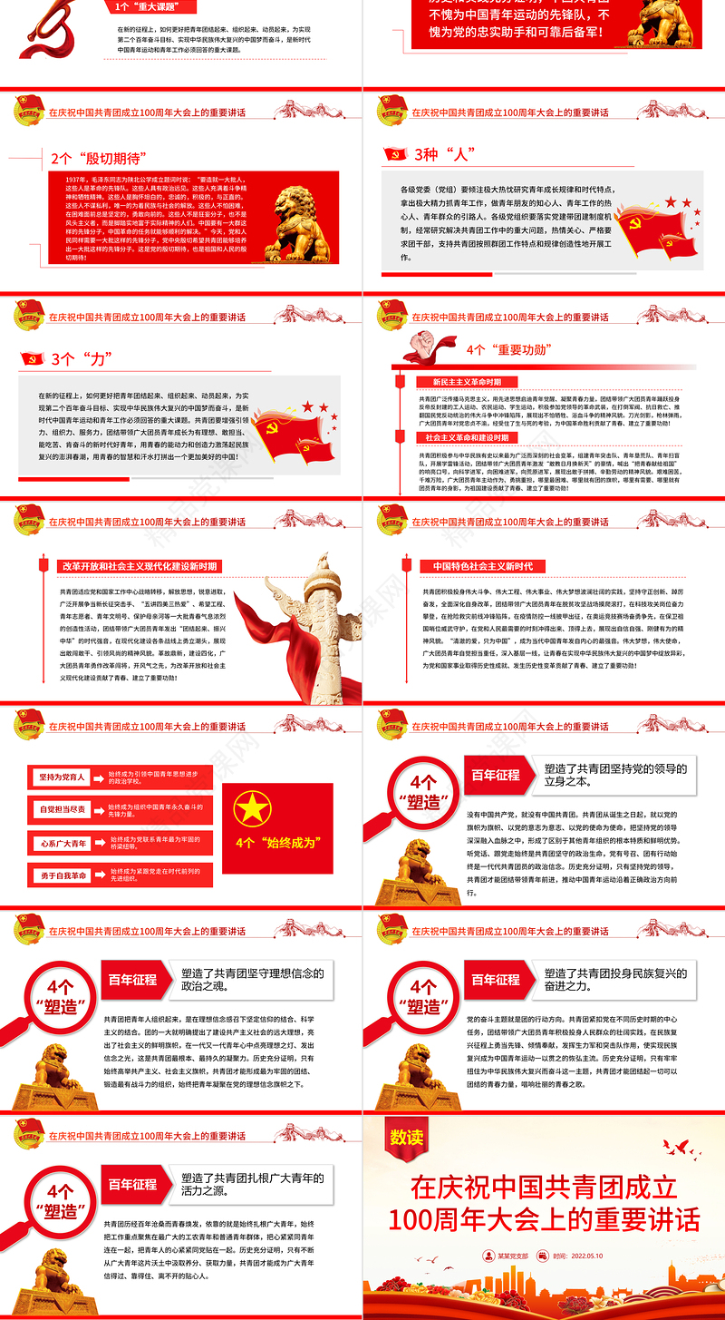 党政风简约数读在庆祝中国共青团成立100周年大会上的重要讲话团课课件