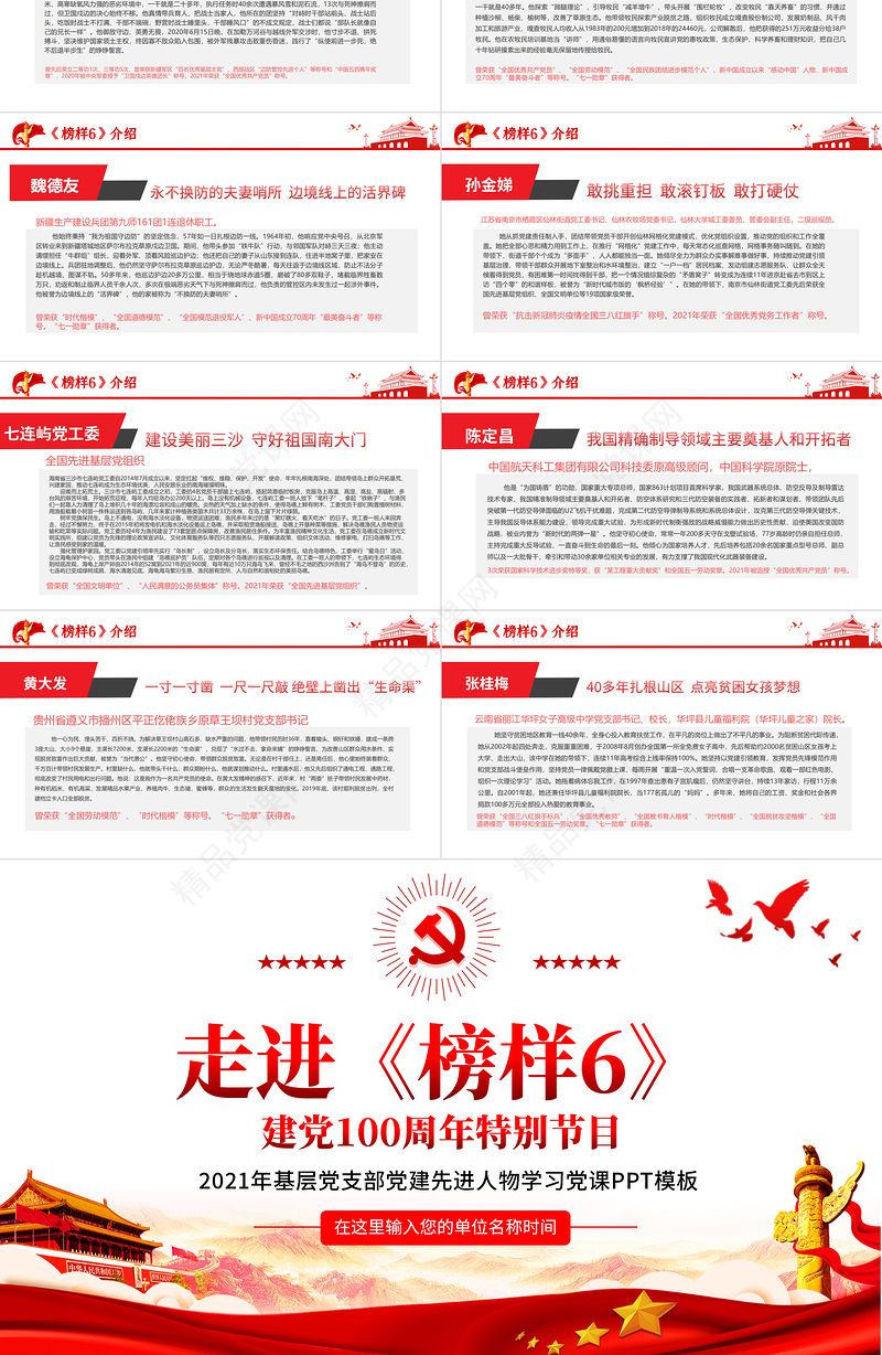 走进《榜样6》建党100周年特别节目PPT基层党支部党建先进人物学习党课模板