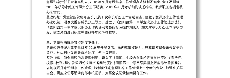 意识形态工作反馈意见整改落实报告