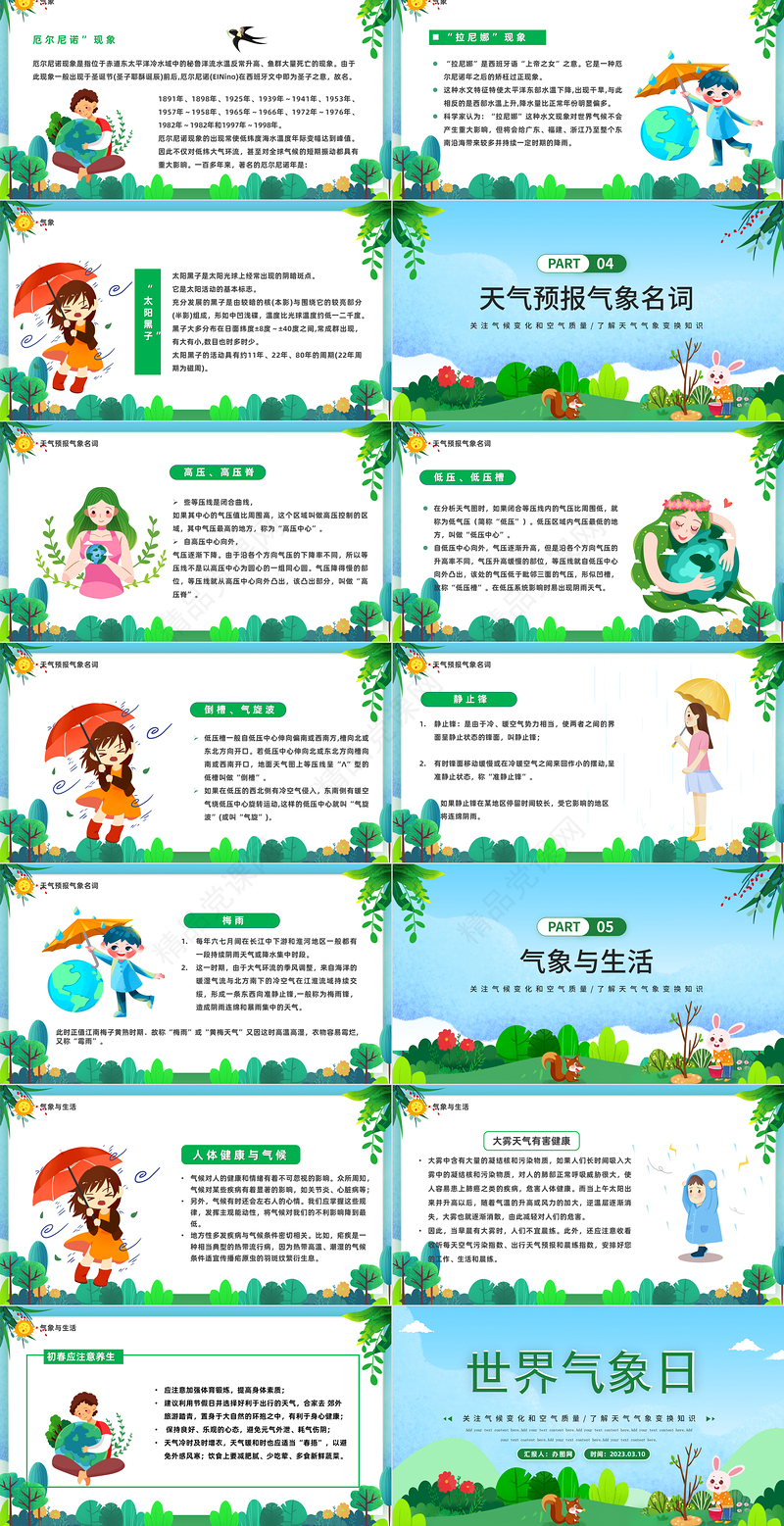 2024世界气象日PPT卡通清新风关注气候变化和空气质量世界气象日知识介绍课件下载