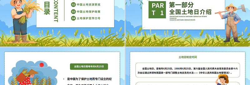 全国土地日介绍宣传PPT精美风6月25日保护耕地珍惜资源主题教育课件