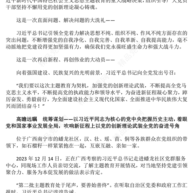 精美大气党中央领导开展主题教育纪实PPT领航掌舵谋全局思想引领向复兴党课下载(讲稿)