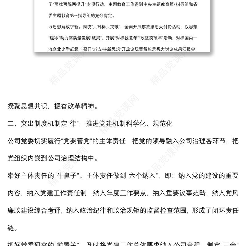 国企党建经验交流材料：聚力卓越党建 建设现代国企