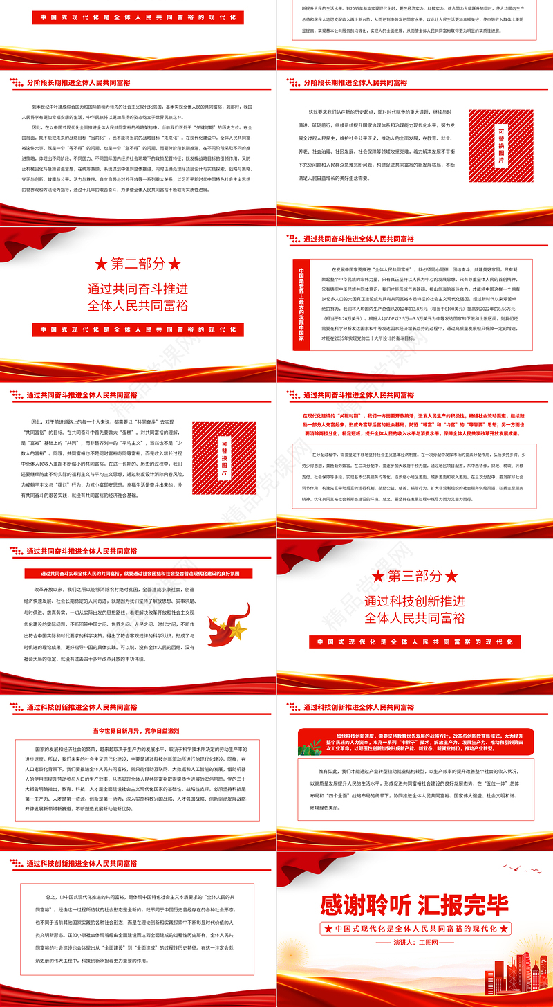 2023中国式现代化是全体人民共同富裕的现代化PPT大气精美风党员干部学习教育专题党课课件模板
