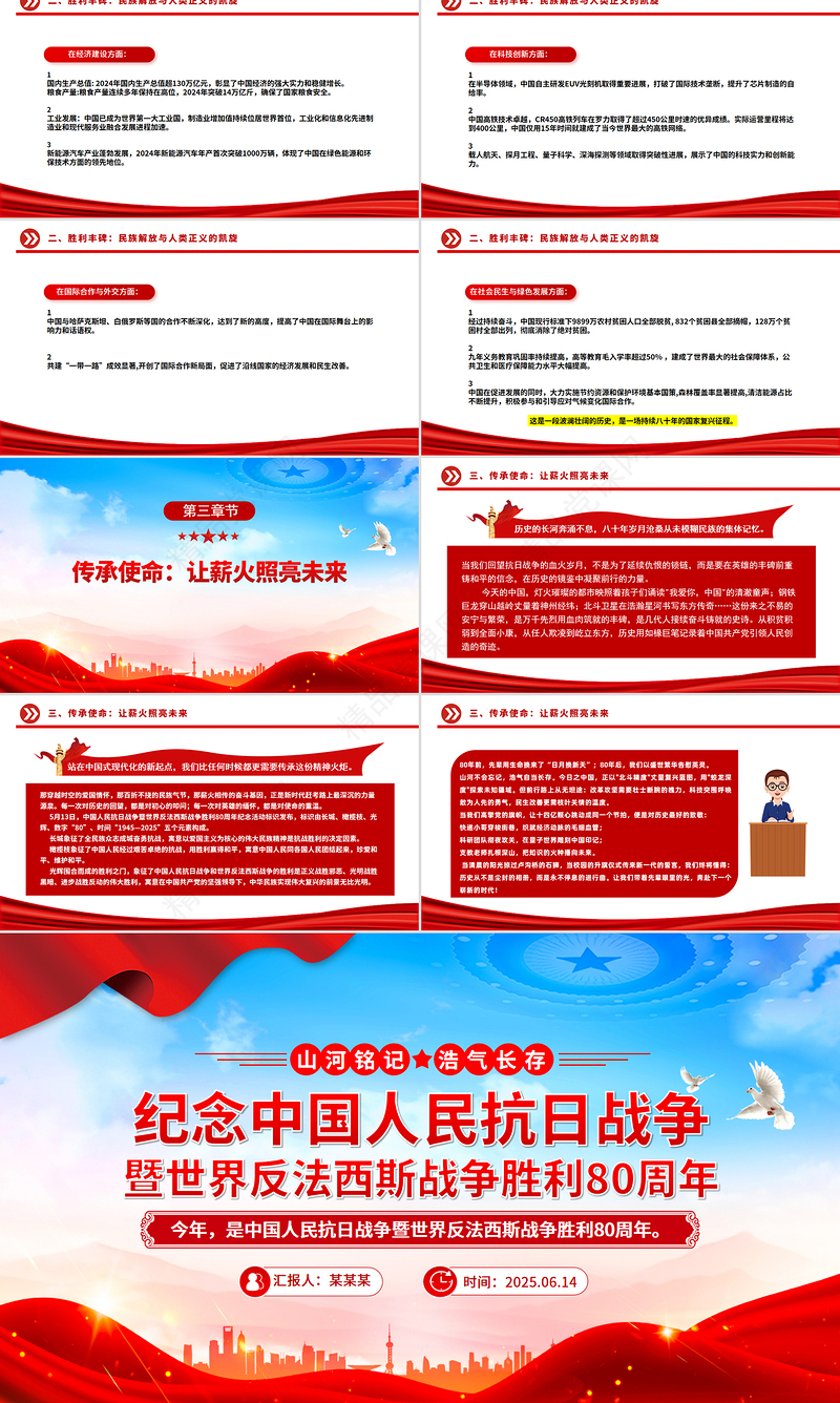 大气精美纪念中国人民抗日战争暨世界反法西斯战争胜利80周年PPT课件