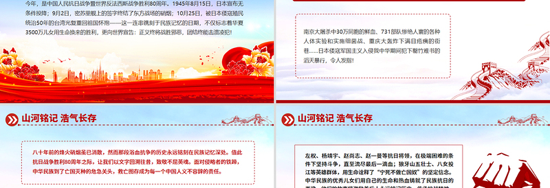 精美大气纪念中国人民抗日战争暨世界反法西斯战争胜利80周年PPT课件