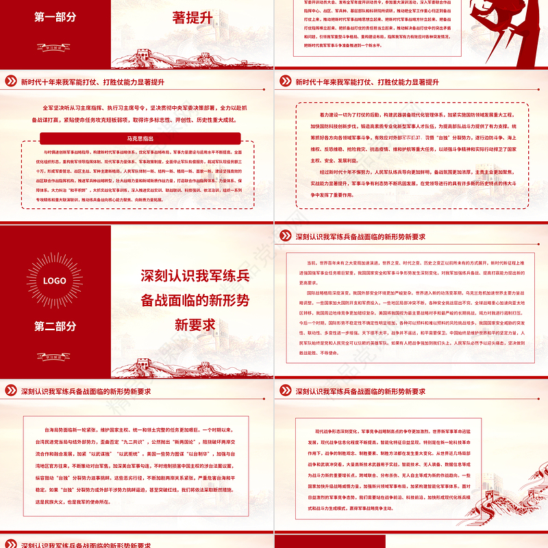 全面加强练兵备战PPT红色大气党员干部学习教育专题党课