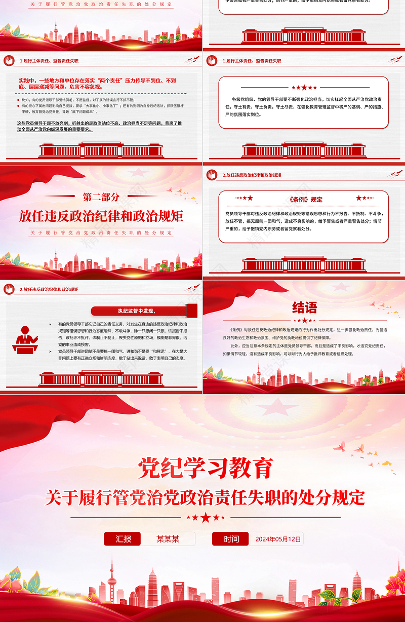2024关于履行管党治党政治责任失职的处分规定PPT红色简洁党纪学习教育课件