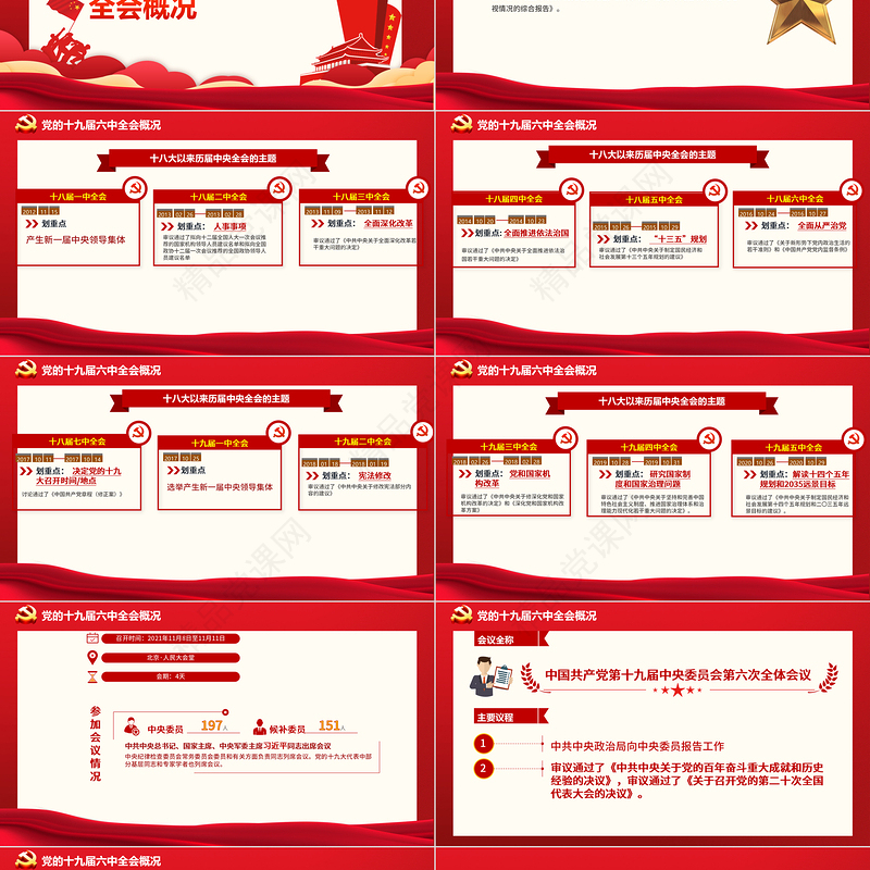 十九届六中全会公报PPT党政风中国共产党第十九届中央委员会第六次全体会议公报全文内容党课