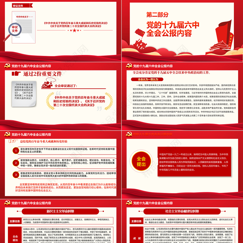 十九届六中全会公报PPT党政风中国共产党第十九届中央委员会第六次全体会议公报全文内容党课