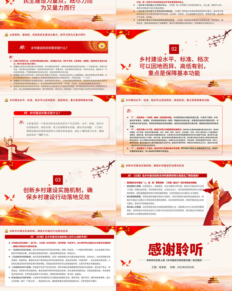 扎实稳妥推进乡村建设行动PPT深入学习中央农办负责人就《乡村建设行动实施方案》答记者问专题党课