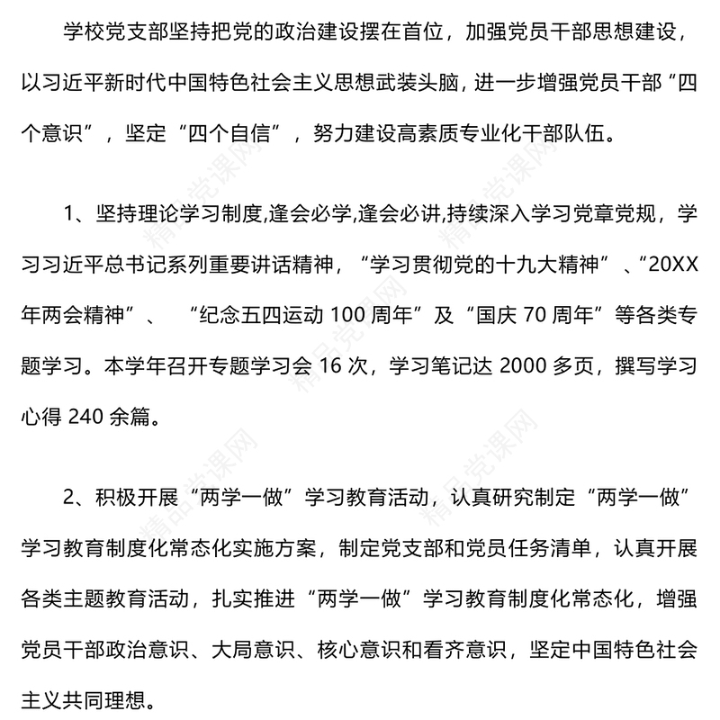 学校党支部工作总结模板