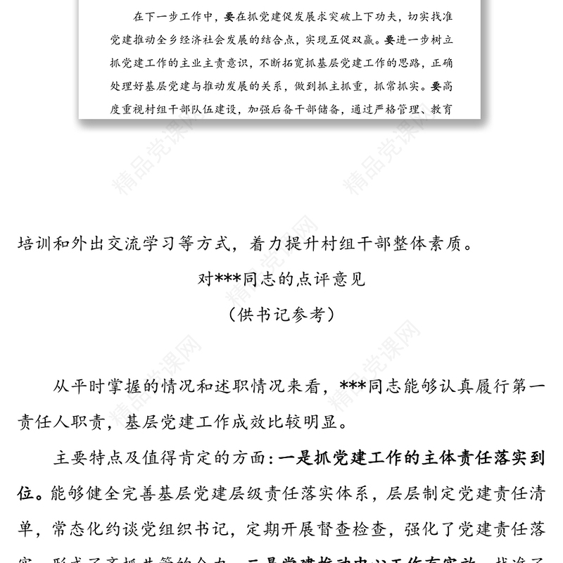 对XX同志的点评意见