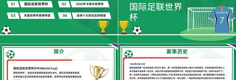 卡塔尔世界杯知识PPT蓝色简约风卡塔尔世界杯介绍课件下载