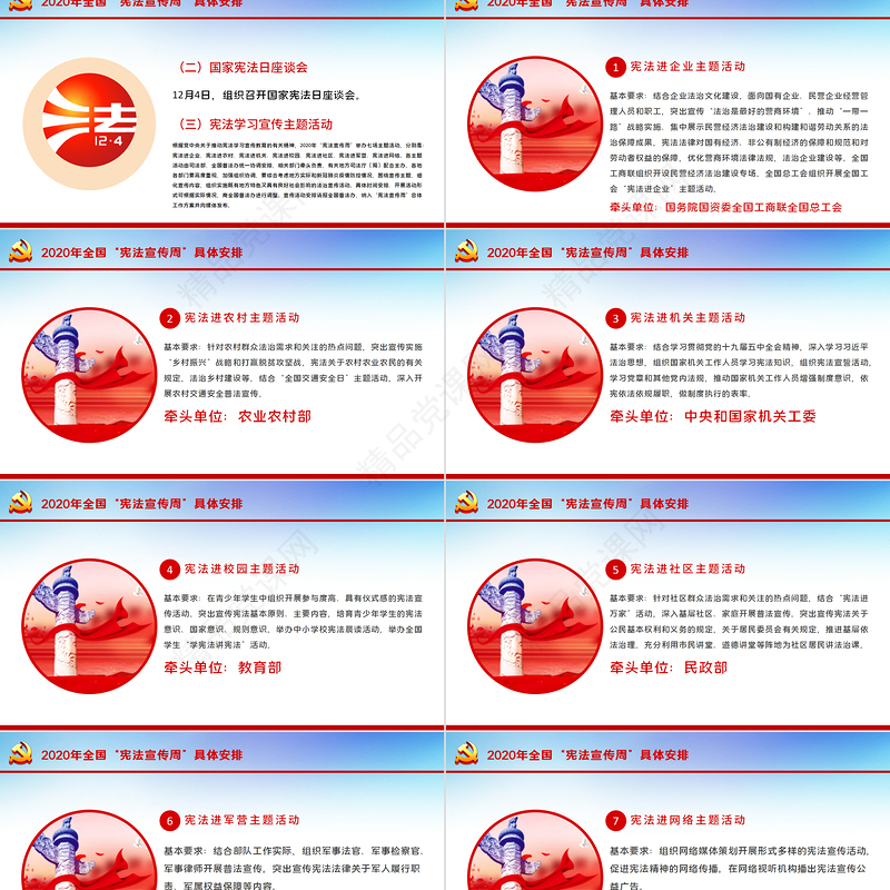 蓝色简约国家宪法日宪法宣传周工作方案法制宣传教育党课ppt