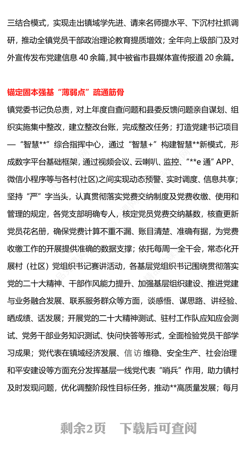 2024年镇党建工作总结汇报