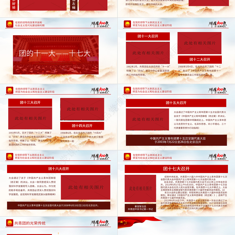 百年光辉历程中国共青团团史PPT党政风精品庆祝共青团团史100周年专题党课课件模板下载