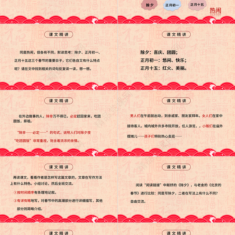 小学语文《北京的春节》PPT部编版六年级语文下册课件模板