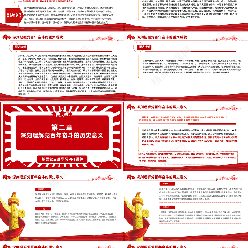 八论学习贯彻党的十九届六中全会精神PPT六中全会公报与决议论述合集党课课件