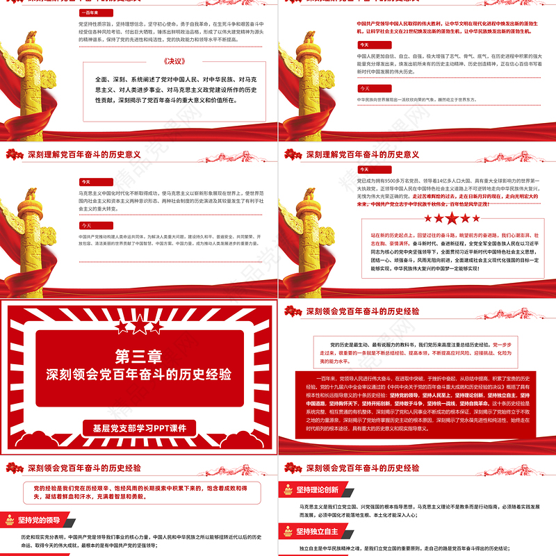 八论学习贯彻党的十九届六中全会精神PPT六中全会公报与决议论述合集党课课件