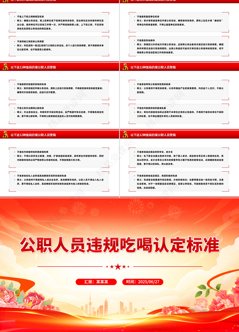 党政风公职人员违规吃喝认定标准PPT课件模板