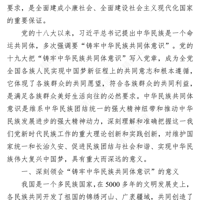 “铸牢中华民族共同体意识”专题研讨发言材料