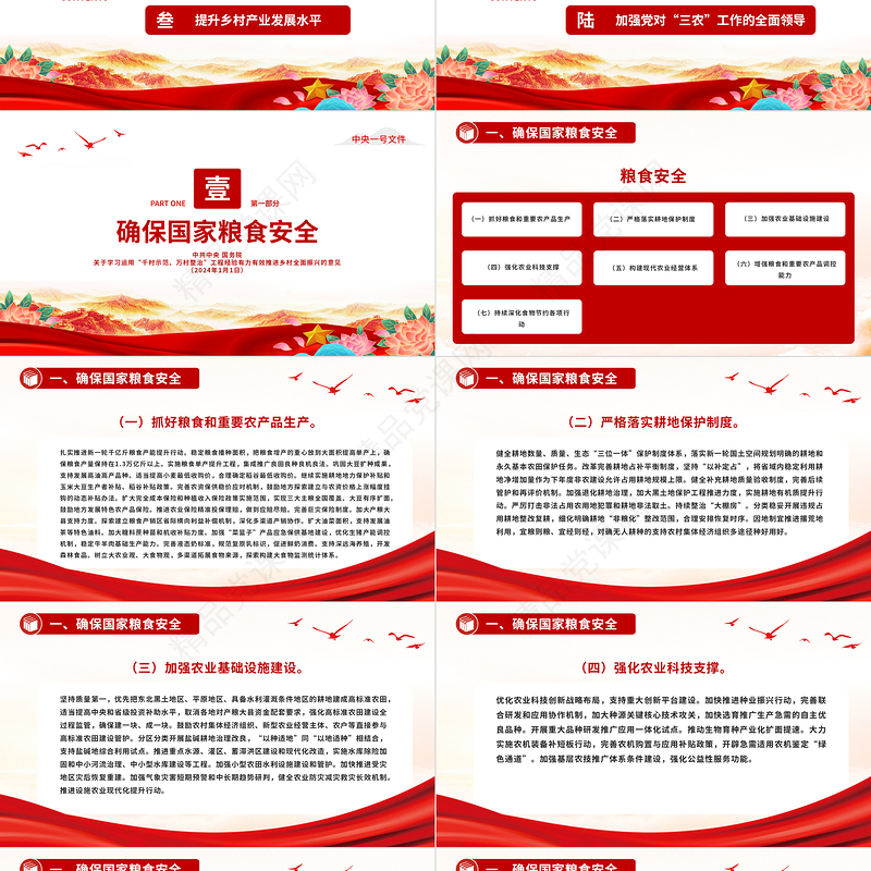 中央一号文件全文PPT红色简洁关于学习运用千村示范万村整治工程经验有力有效推进乡村全面振兴的意见主题课件