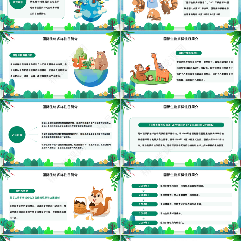2024国际生物多样性日PPT卡通插画风万物皆有灵多样你我他国际生物多样性日知识宣讲模板课件