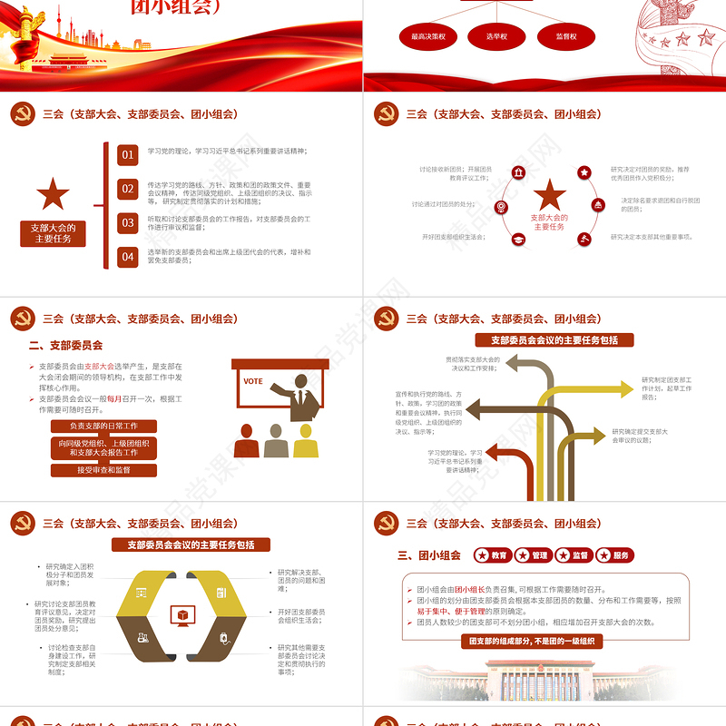 三会两制一课PPT党政风简约保持和增强政治性先进性群众性推进从严治团共青团团课模板