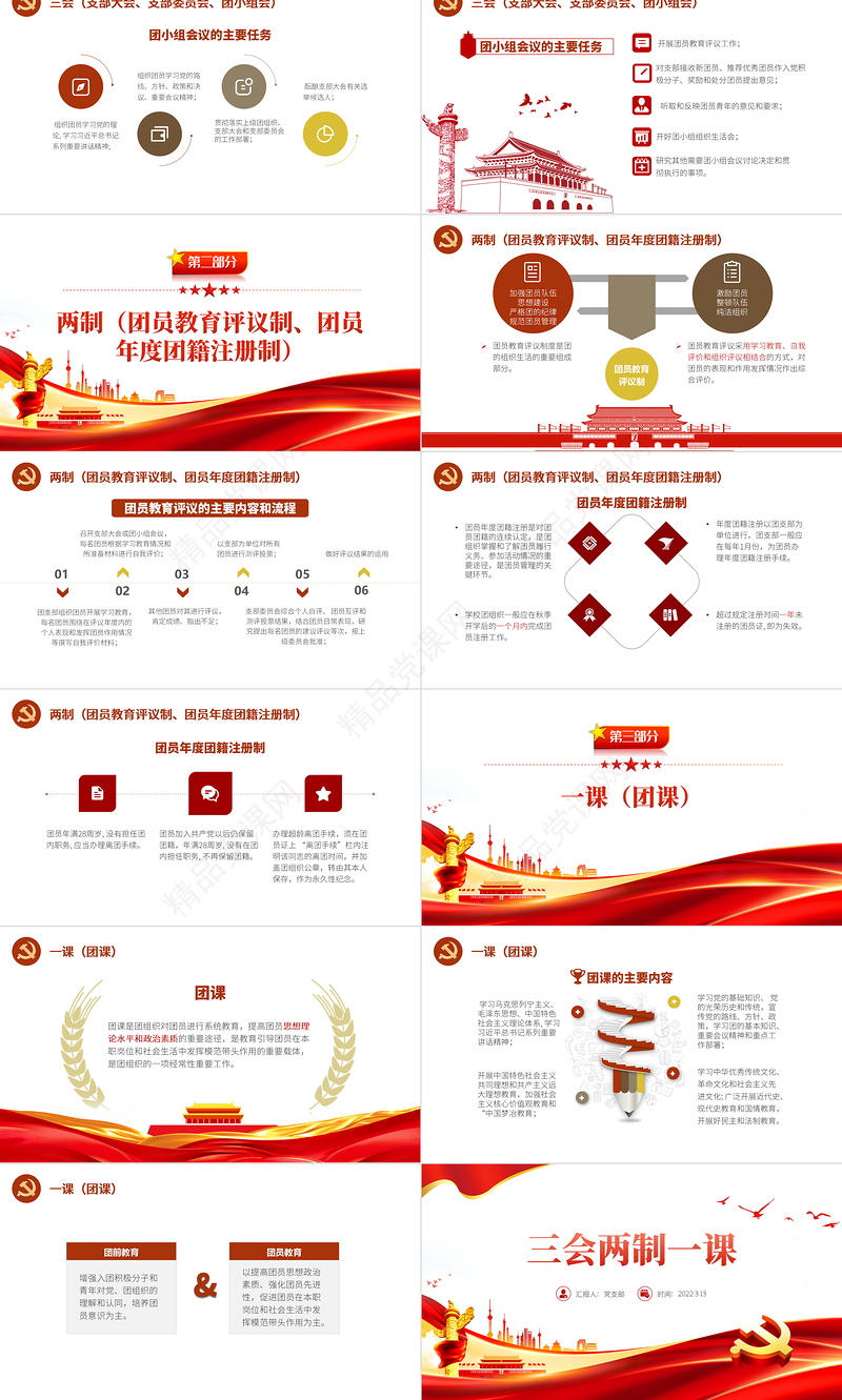 三会两制一课PPT党政风简约保持和增强政治性先进性群众性推进从严治团共青团团课模板