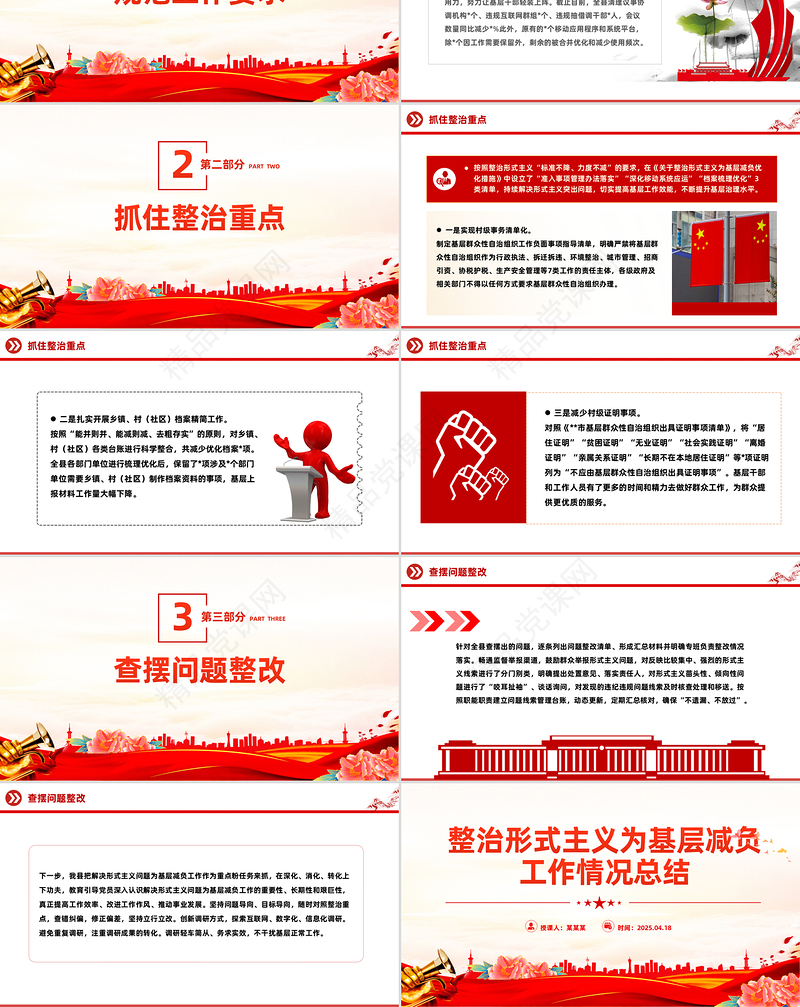 党政风整治形式主义为基层减负工作情况总结PPT模板
