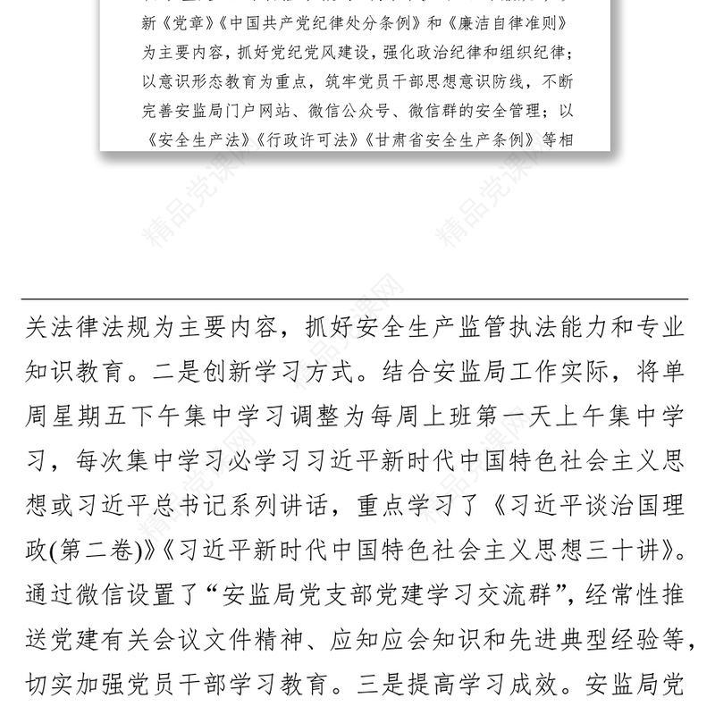 x县安监局党支部年度党建工作总结