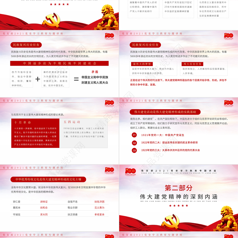 2021中国共产党的精神之源伟大建党精神PPT庆祝建党100周年党支部学习党史专题教育讲座模板