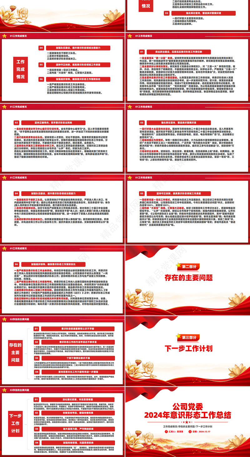 党建风公司党委意识形态工作总结PPT模板