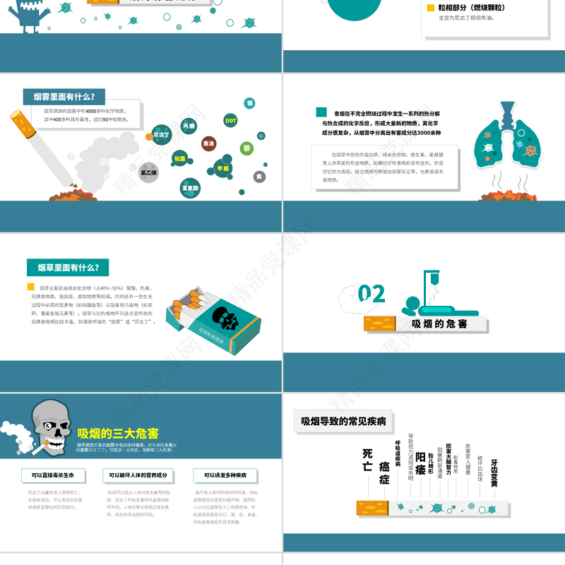 原创世界禁烟日主题班会无烟日宣传PPT模板-版权可商用