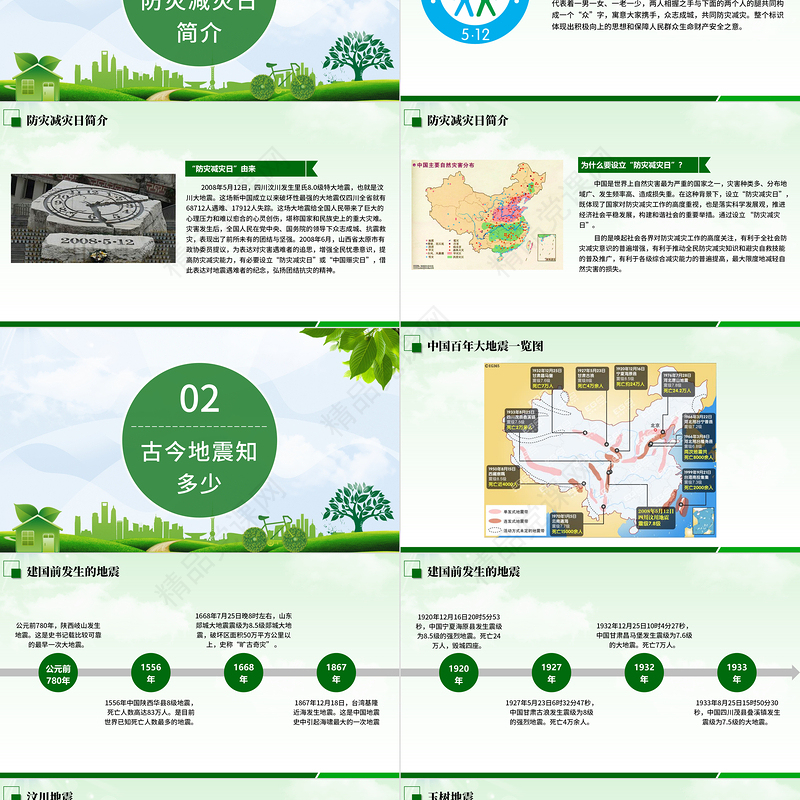 防灾减灾中小学生地震知识主题教育班会PPT模板