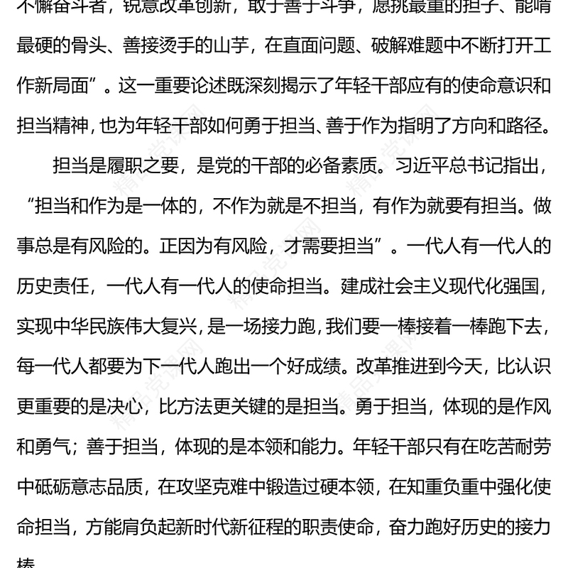 勇于担当作为PPT红色简洁年轻干部要自觉做勇于担当作为的不懈奋斗者课件(讲稿)