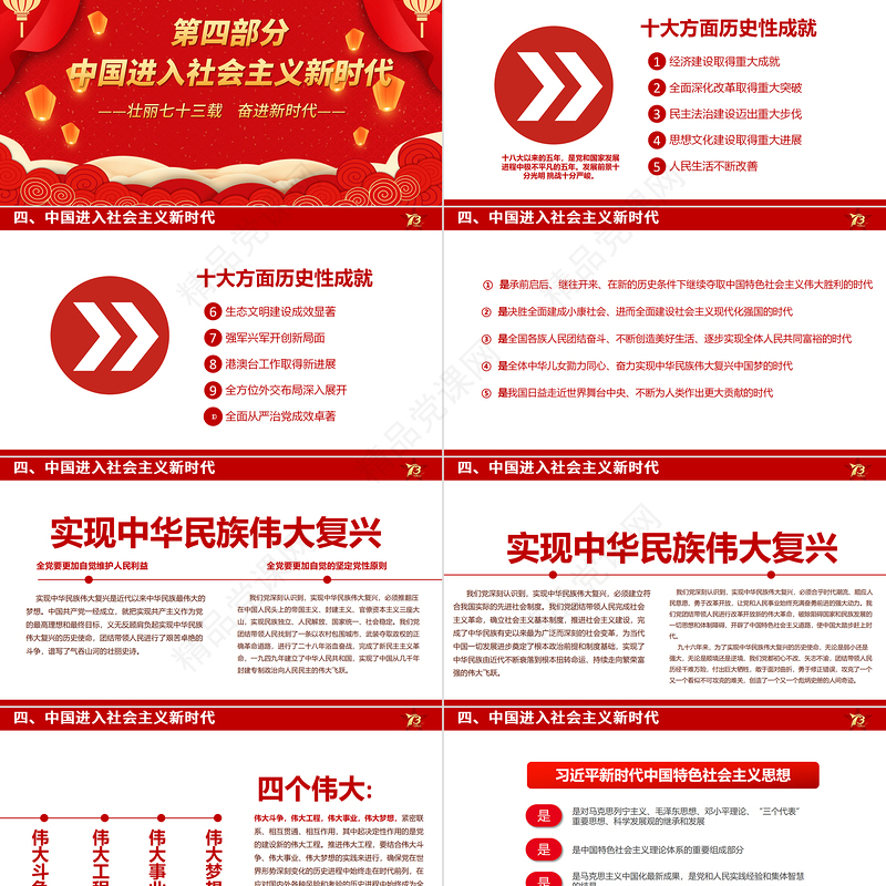 喜迎国庆PPT红金优质新中国成立73周年喜迎国庆七十三周年微党课课件