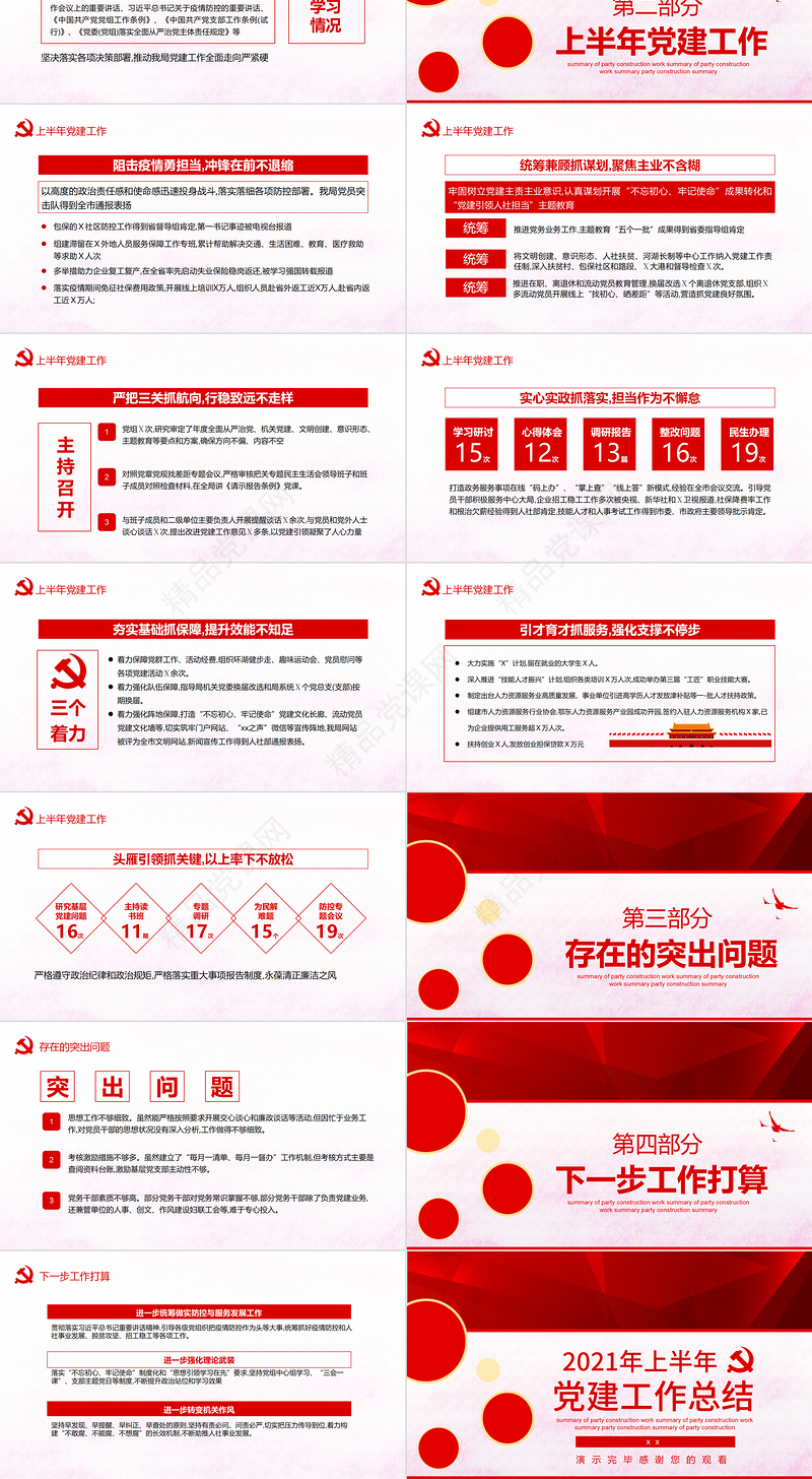 年上半年党建工作总结PPT简约优质党建风工作总结模板