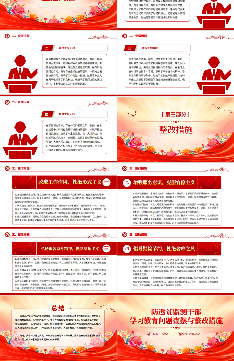 优质党建PPT防返贫监测干部学习教育问题查摆与整改措施模板